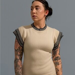 THML Cream and Black Striped Sleeve Blouse